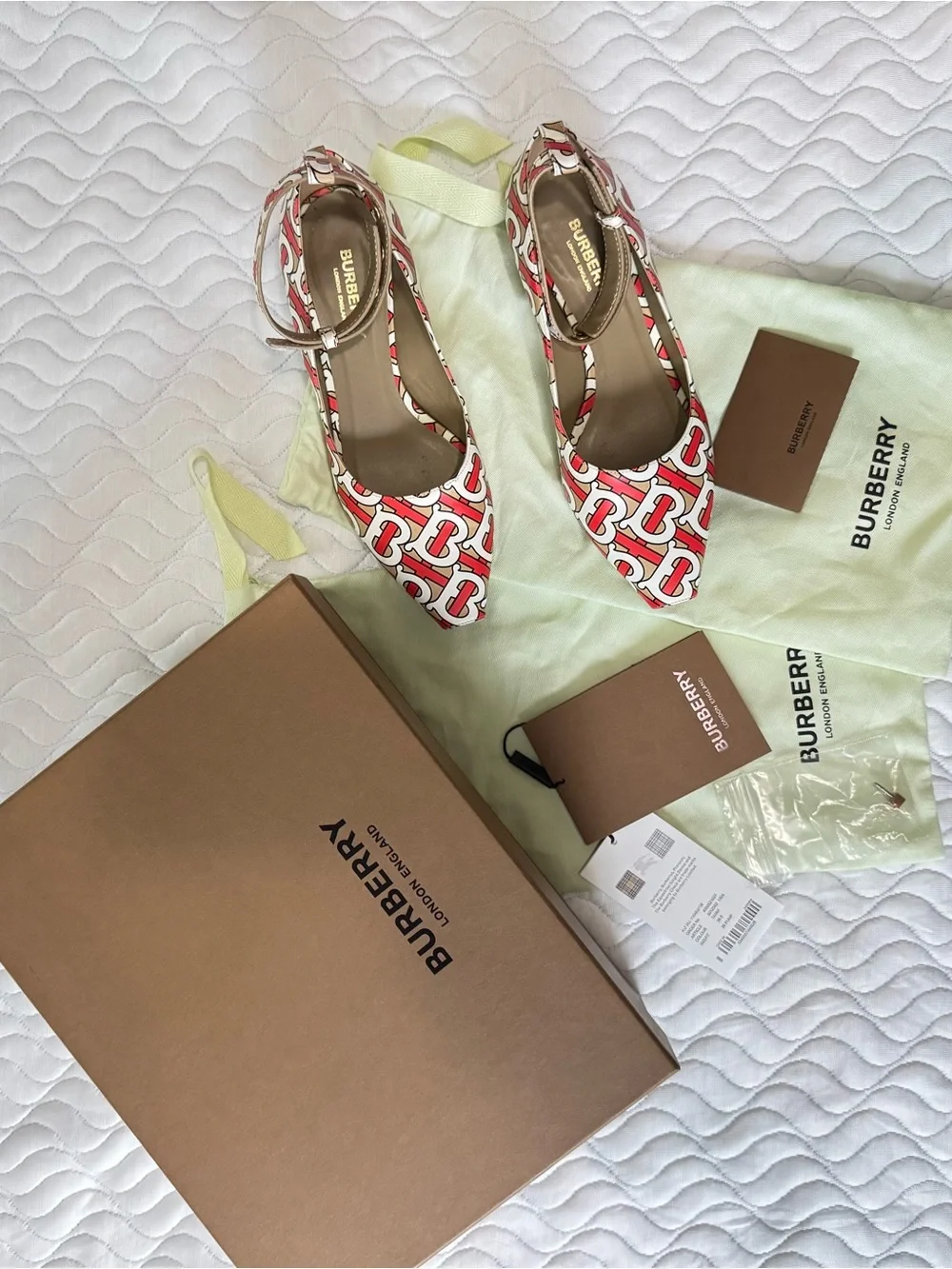 Burberry Wiltkin TB Monogram Peep Toe Ankle Strap Pumps EU 36.5